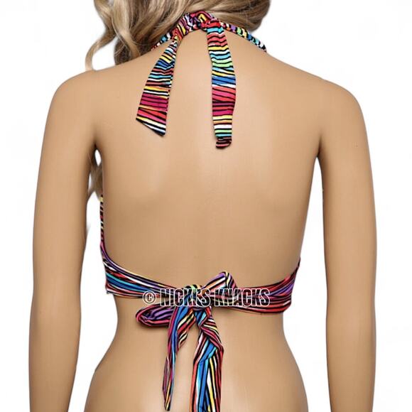 Anne Cole Halter Bikini Top Pick Up Stix Multicolor Swimwear Adjustable Size XS - Picture 5 of 11